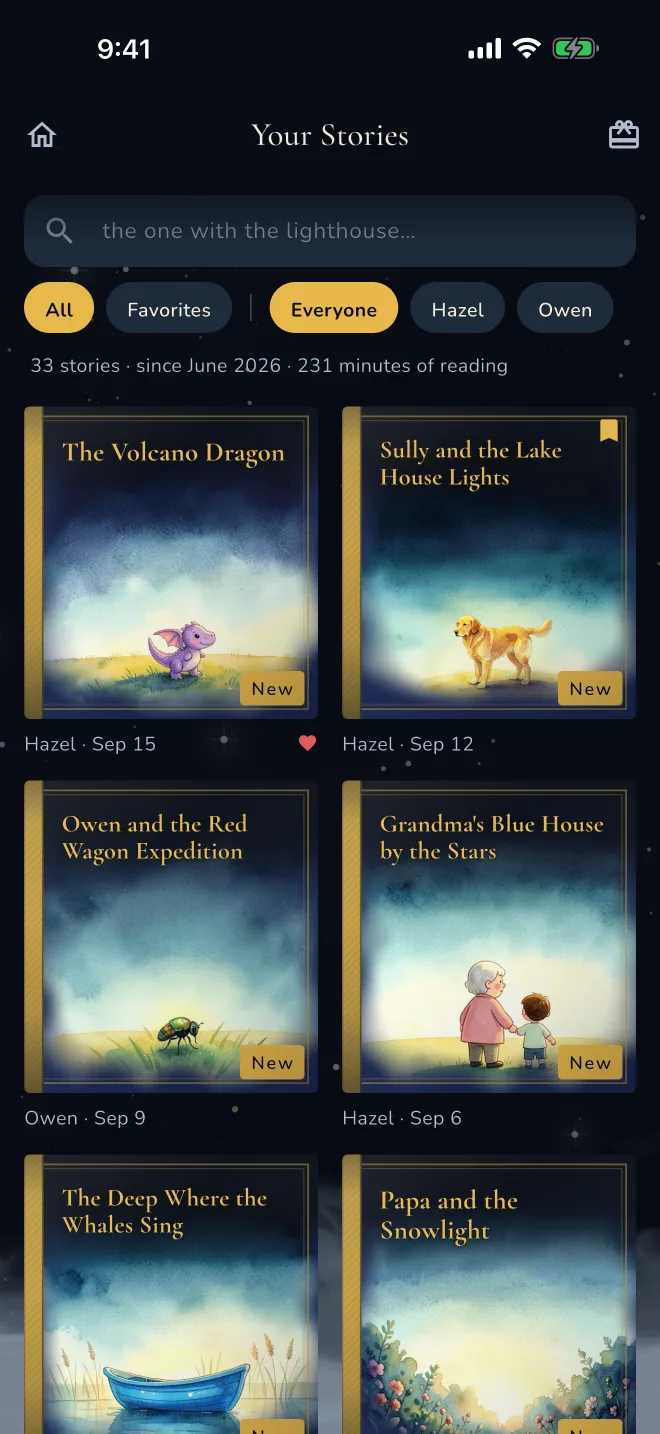 A shelf of illustrated story covers